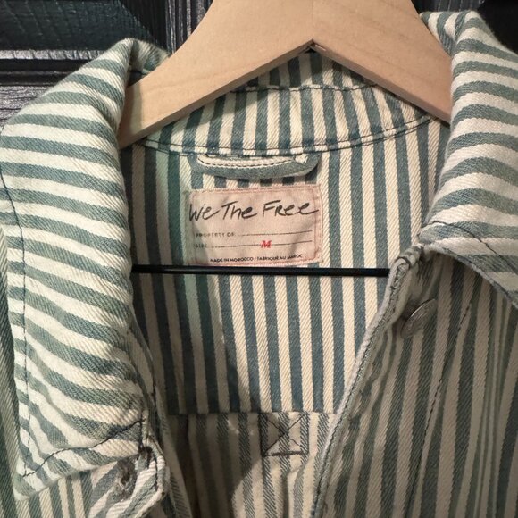 NWT We the Free Oversized Striped Denim Jacket Green White Cream Medium - Picture 2 of 5
